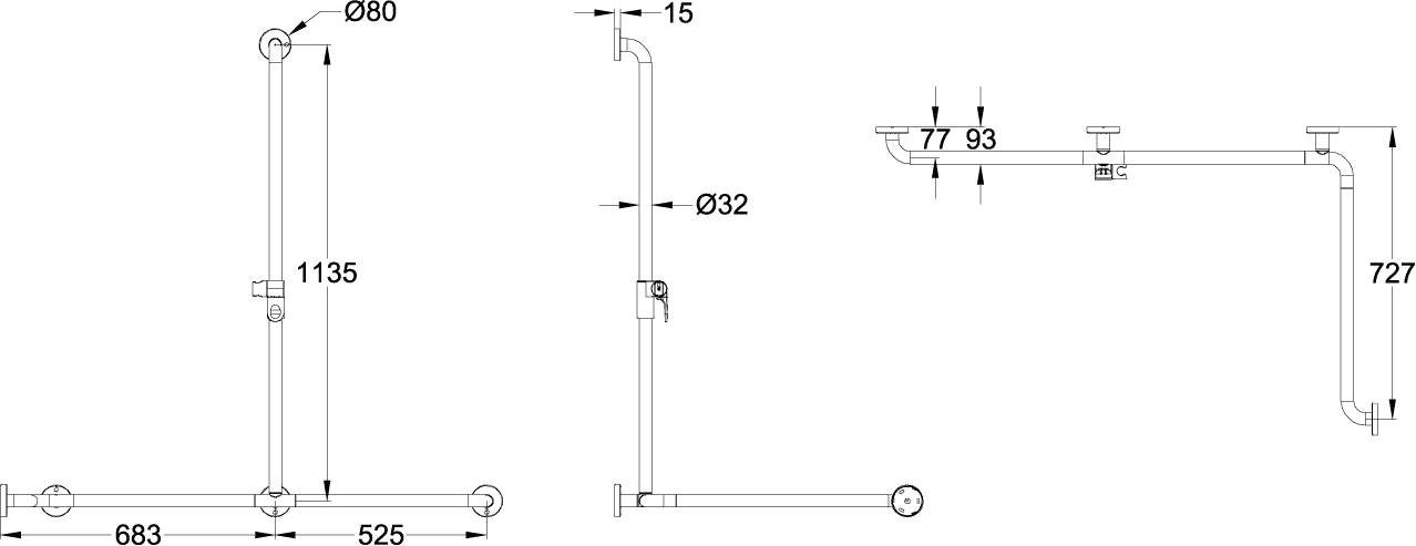 Villeroy & Boch ViCareFUNKTION Duschhandlauf Aluminium 1208 x 727 mm