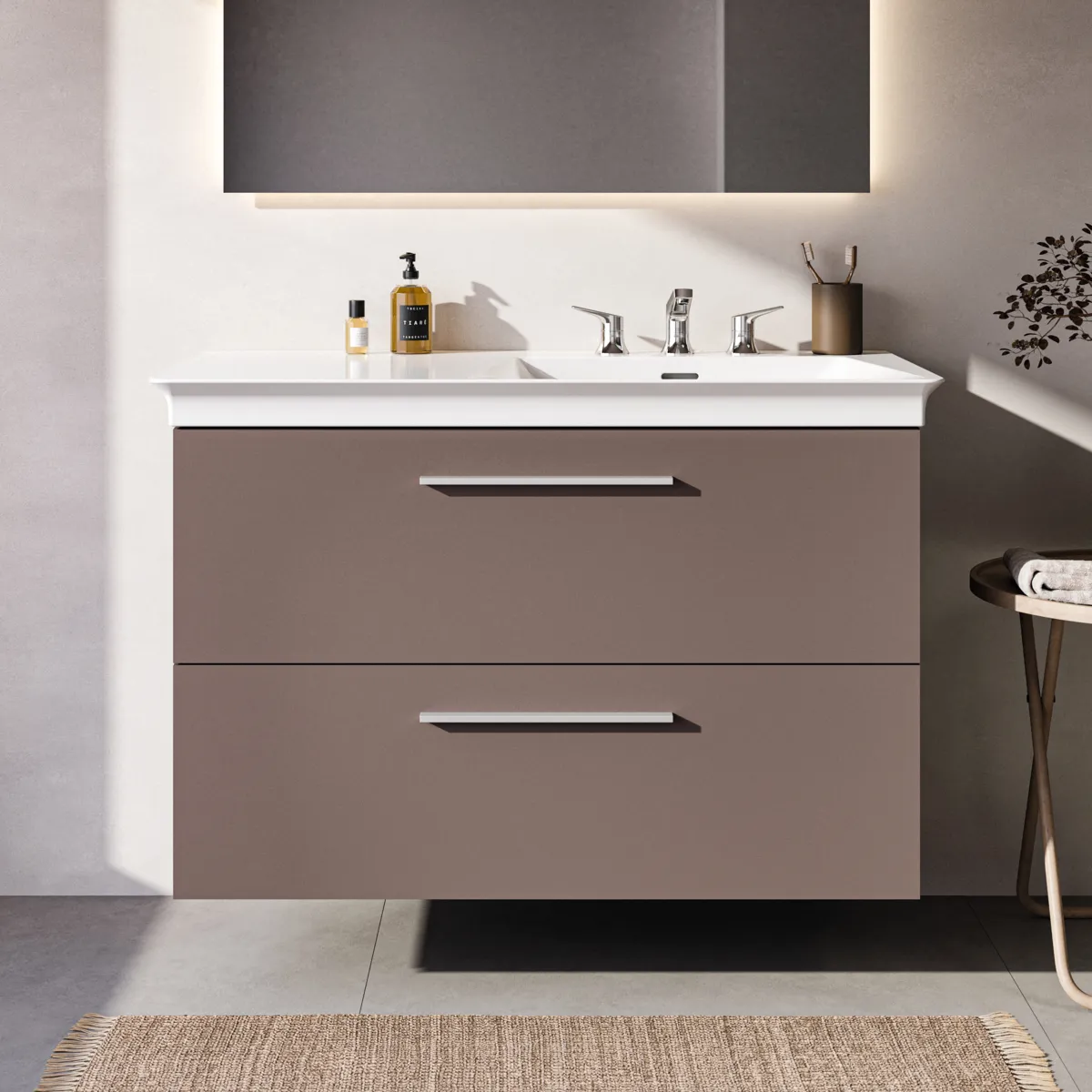 Ideal Standard Möbelwaschtischunterschrank i.life B 2 Auszüge Siphon rechts 1000x505x630mm CarbongrauMatt Ideal Standard Möbelwaschtischunterschrank i.life B 2 Auszüge Siphon rechts 1000x505x630mm CarbongrauMatt