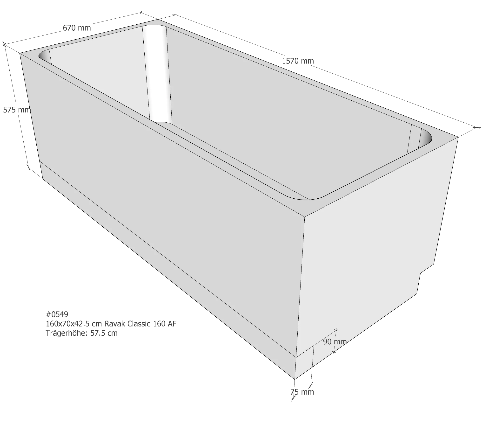 Badewannenträger passend für Ravak Classic 160 160 × 70 × 42,5 cm