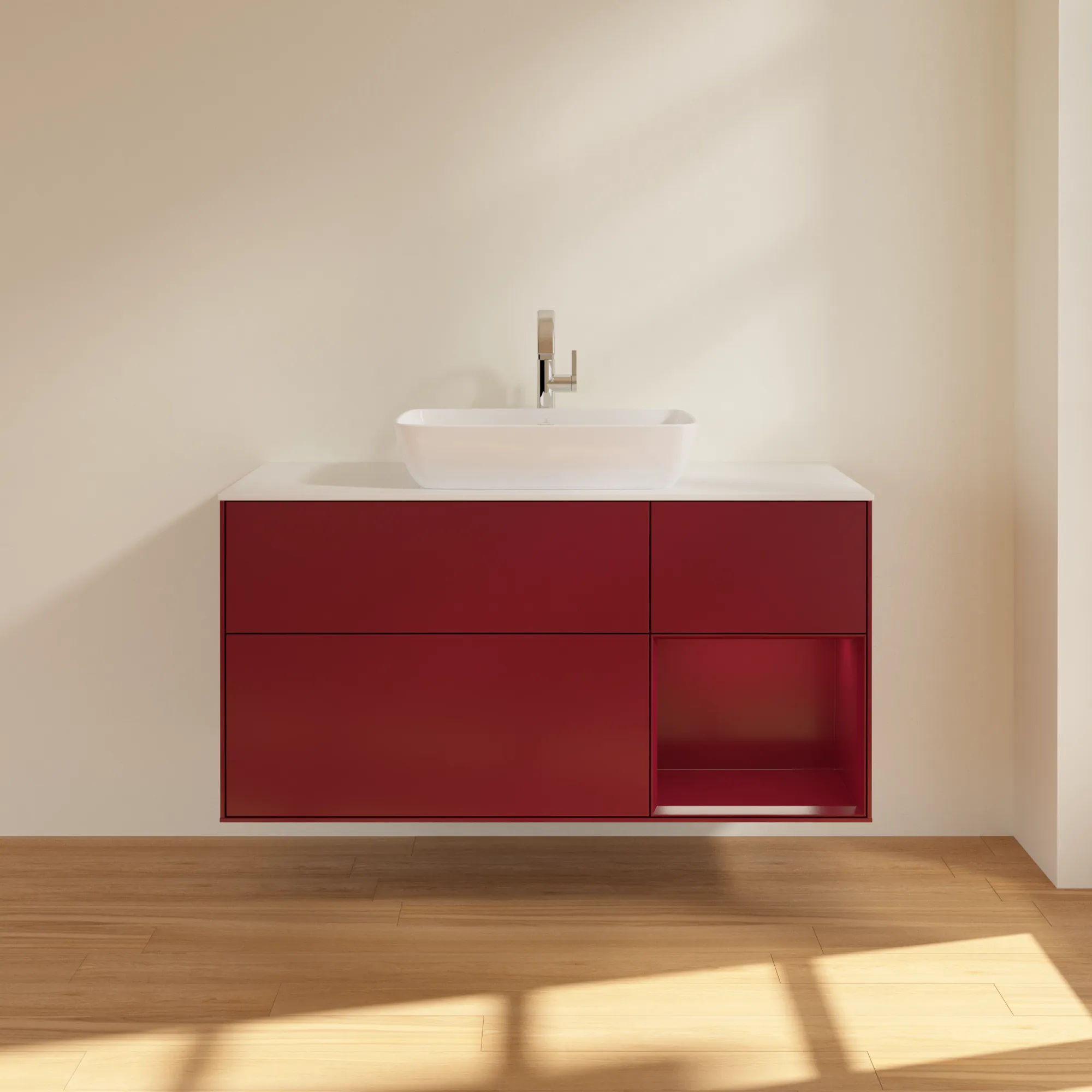Villeroy & Boch Waschtischunterschrank „Finion“ für Schrankwaschtisch 1200 × 603 × 501 mm Peony Matt Lacquer, für Becken mittig, mit Hahnlochbohrung Villeroy & Boch Waschtischunterschrank „Finion“ für Schrankwaschtisch 1200 × 603 × 501 mm Peony Matt Lacquer, für Becken mittig, mit Hahnlochbohrung