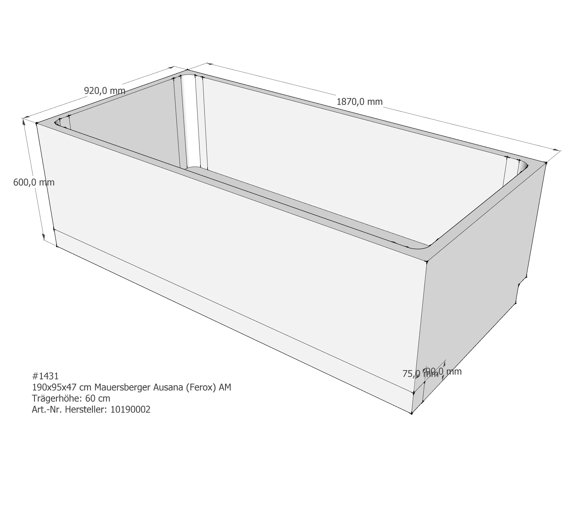 Badewannenträger für Mauersberger Ausana 190 × 95 × 47 cm Badewannenträger für Mauersberger Ausana 190 × 95 × 47 cm
