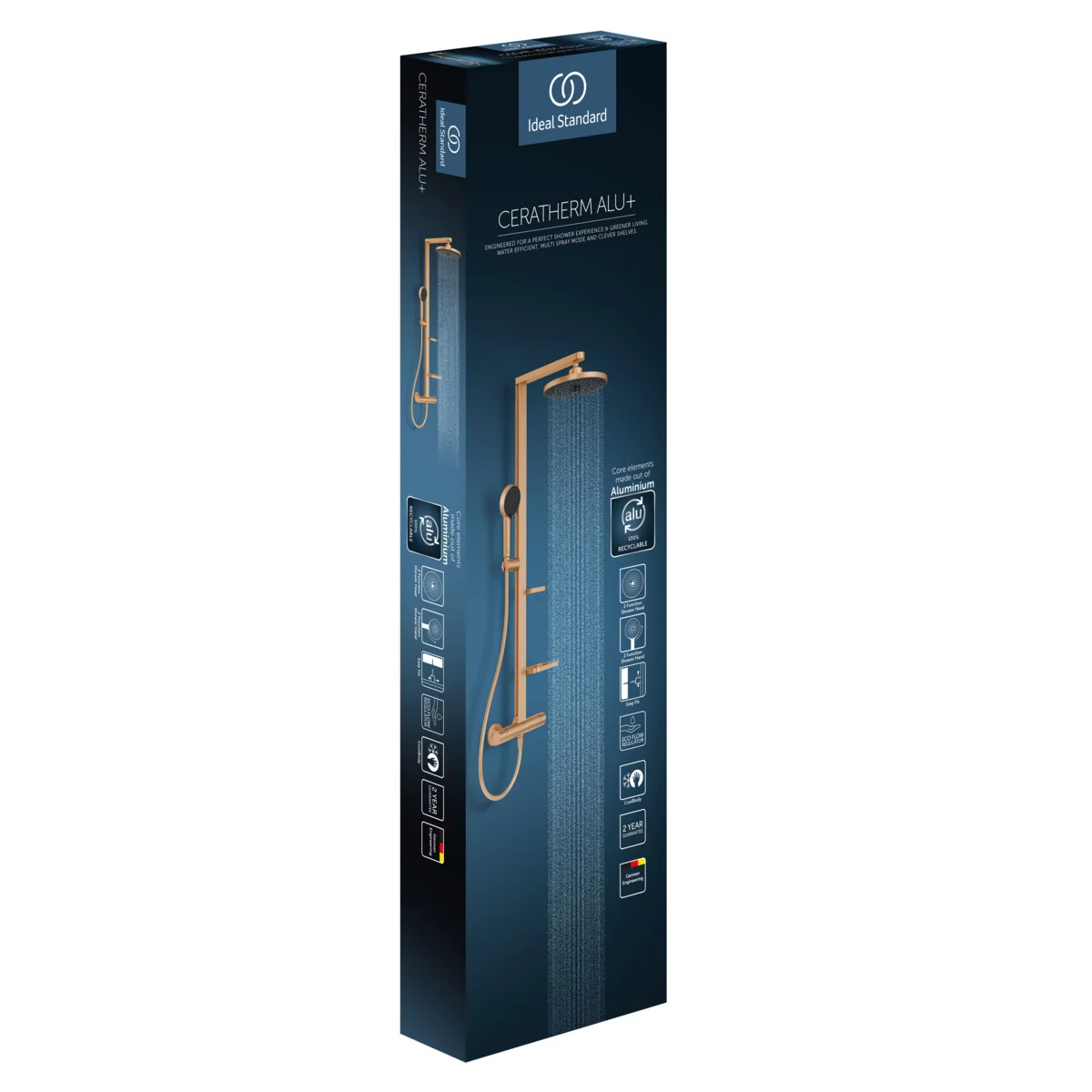 Ideal Standard Ceratherm Alu+ Duschsystem mit Brausethermostat, Bronze, Aufputz, 2 Strahlarten Hand- und Kopfbrause Ideal Standard Ceratherm Alu+ Duschsystem mit Brausethermostat, Bronze, Aufputz, 2 Strahlarten Hand- und Kopfbrause