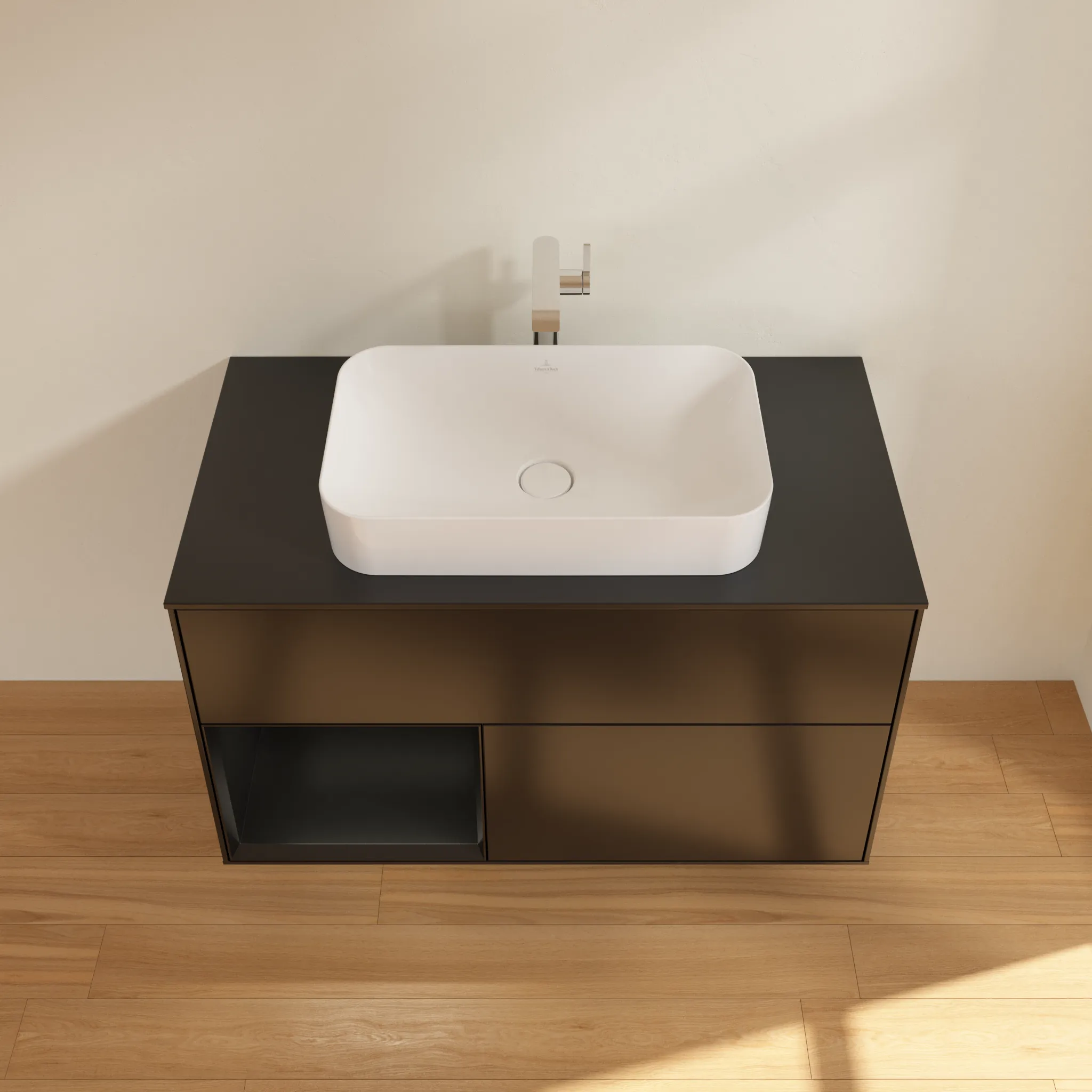 Villeroy & Boch Waschbeckenunterschrank Finion F24 in Black Matt Lacquer, 1000x603x501mm, mit Beleuchtung und Push-to-open Funktion Villeroy & Boch Waschbeckenunterschrank Finion F24 in Black Matt Lacquer, 1000x603x501mm, mit Beleuchtung und Push-to-open Funktion