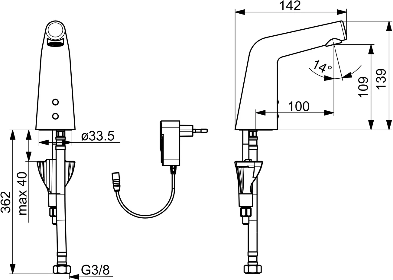 HansaDESIGNO Waschtischbatterie Style 5193, 230⁄9 V Ausld. 100 mm DN15 chr