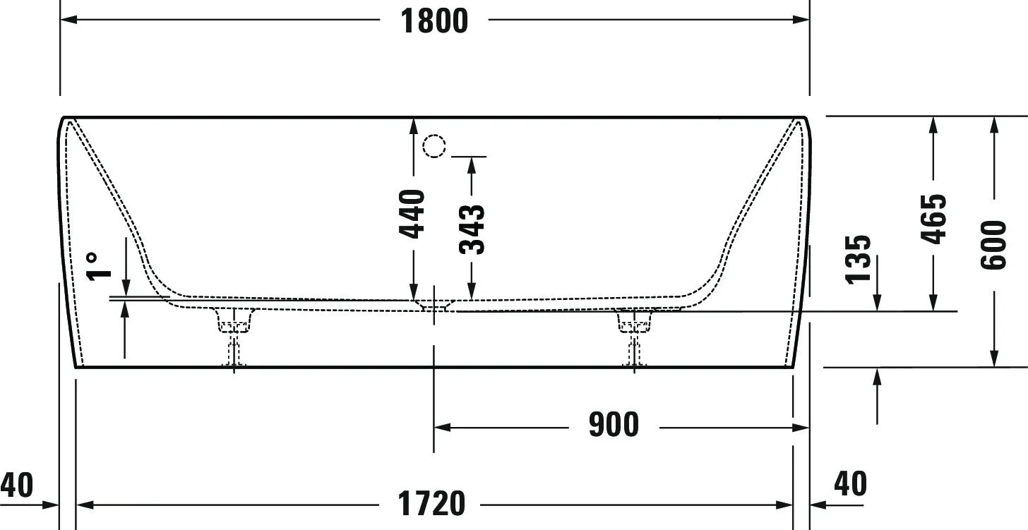 Duravit Badewanne „Qatego“ rechteck 180 × 80 cm, Mittelablauf