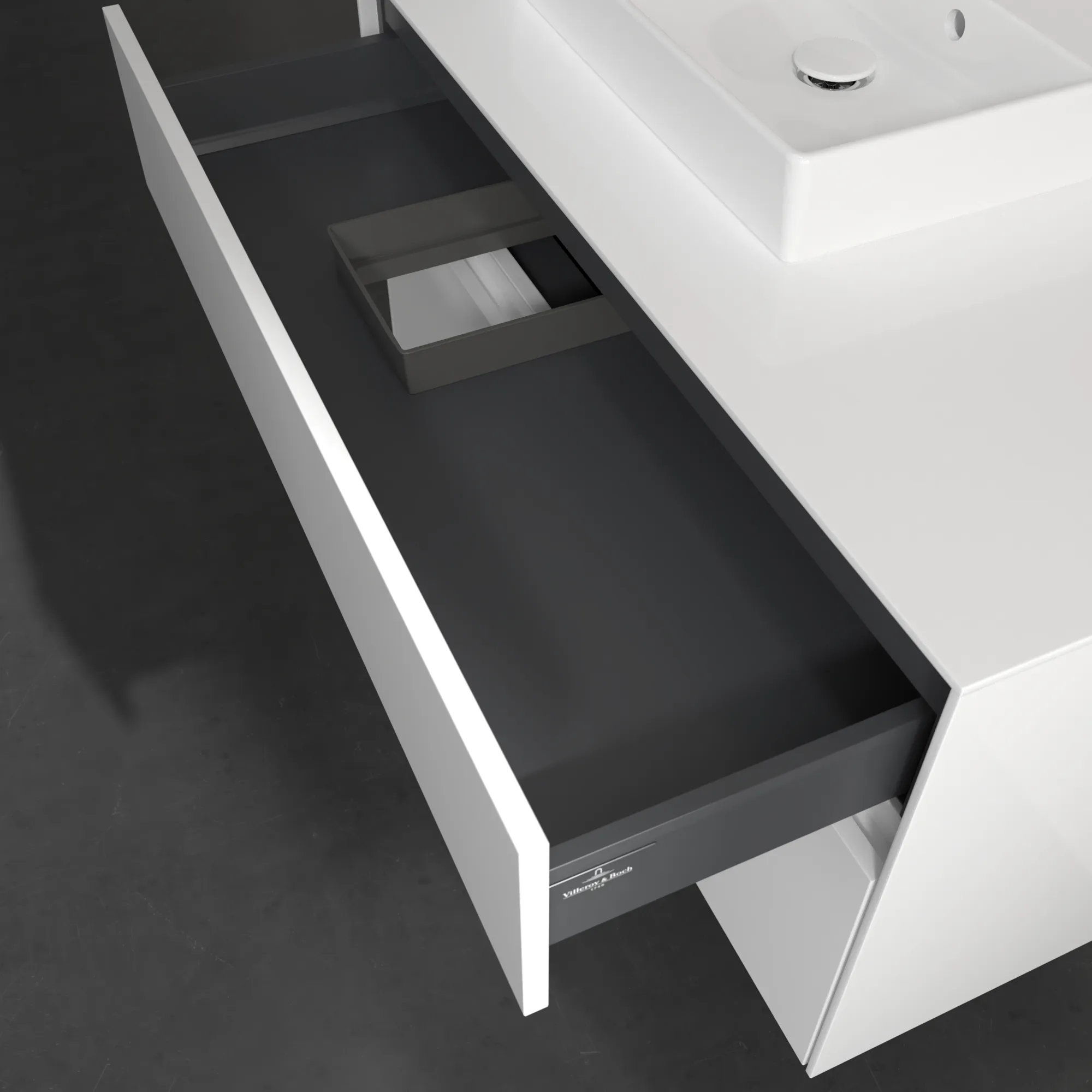 Villeroy & Boch Waschbeckenunterschrank Collaro C01400, Eckig Glossy White, 1000x548x500mm, 2 Auszüge mit SoftClosing, 1 Waschbecken links Villeroy & Boch Waschbeckenunterschrank Collaro C01400, Eckig Glossy White, 1000x548x500mm, 2 Auszüge mit SoftClosing, 1 Waschbecken links