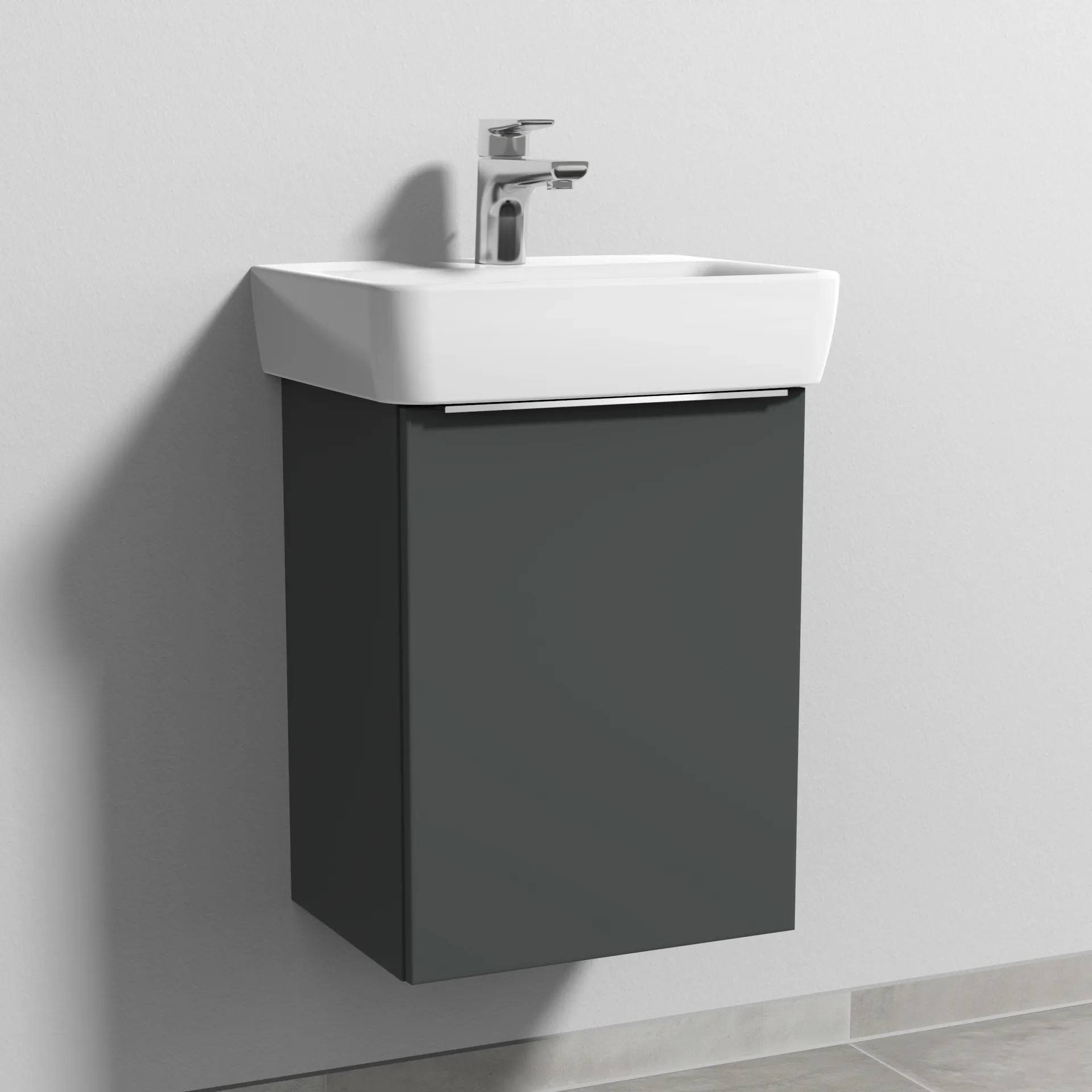 Sanipa Waschtischunterschrank „3way“ passend zu Keramik-Waschtische Renova Plan von Geberit 390 × 520 × 302 mm in Anthrazit (matt), Anschlag rechts