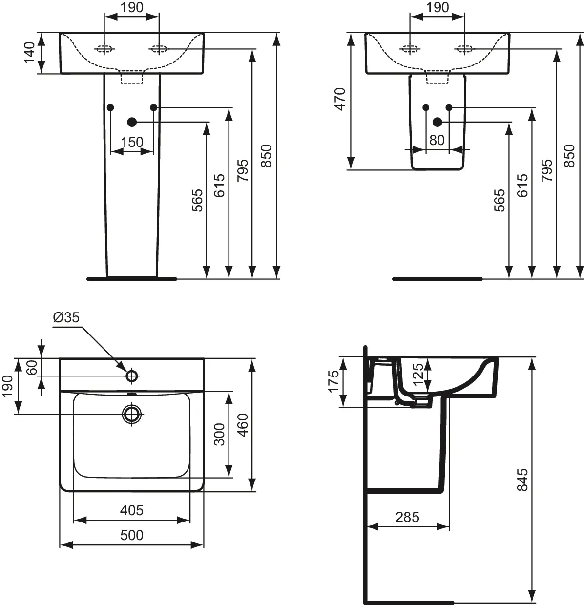 Waschbecken „Connect“ 50 × 46 × 17,5 cm, Hahnlochposition mittig Waschbecken „Connect“ 50 × 46 × 17,5 cm, Hahnlochposition mittig