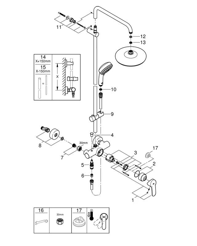 Duschsystem Tempesta Cosmopolitan System 210 26224_1, mit Aufputz-Einhandmischer, Wandmontage, chrom