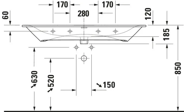 Möbelwaschtisch Viu 1230mm, Weiß mitÜL, mitHLB, 1 HL mitte