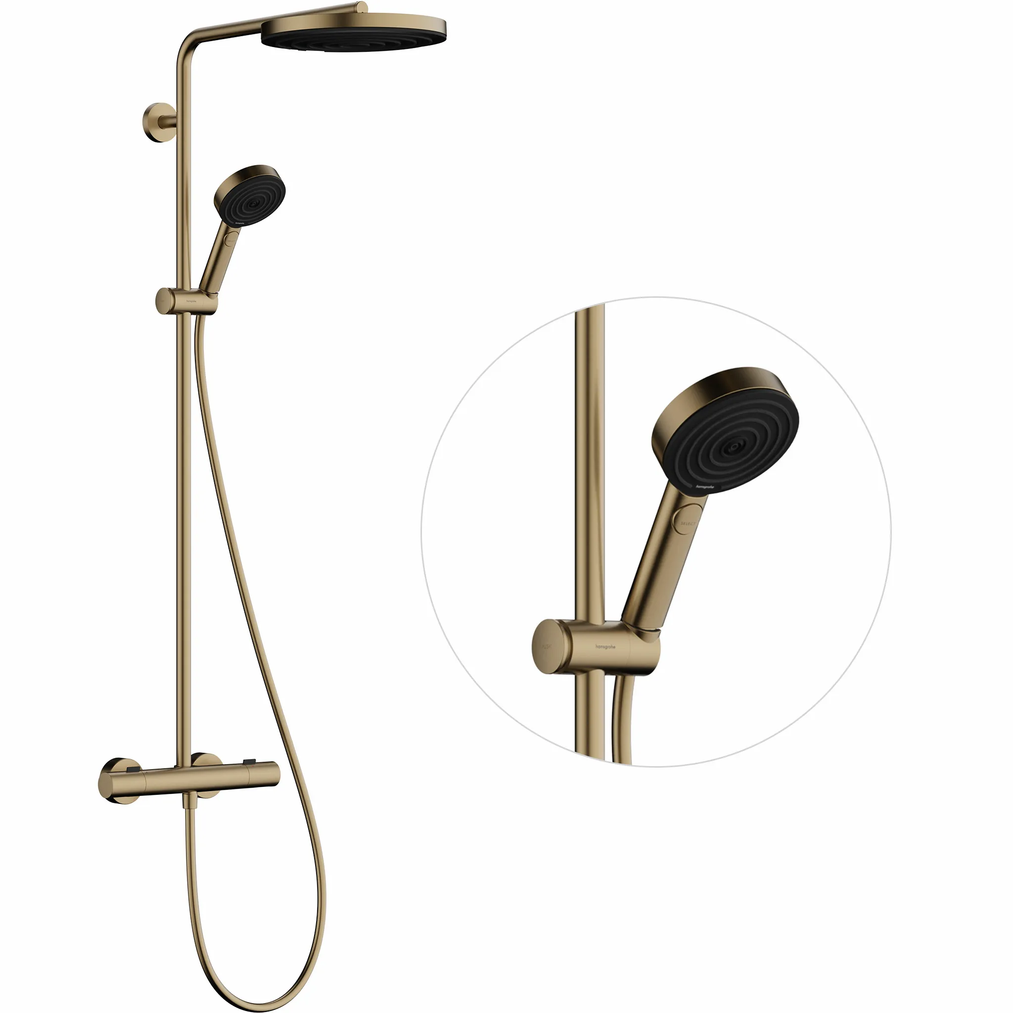 Hansgrohe Pulsify S Puro Showerpipe 260 1jet EcoSmart mit Ecostat Fine und Handbrause 3jet, Brushed Bronze Hansgrohe Pulsify S Puro Showerpipe 260 1jet EcoSmart mit Ecostat Fine und Handbrause 3jet, Brushed Bronze