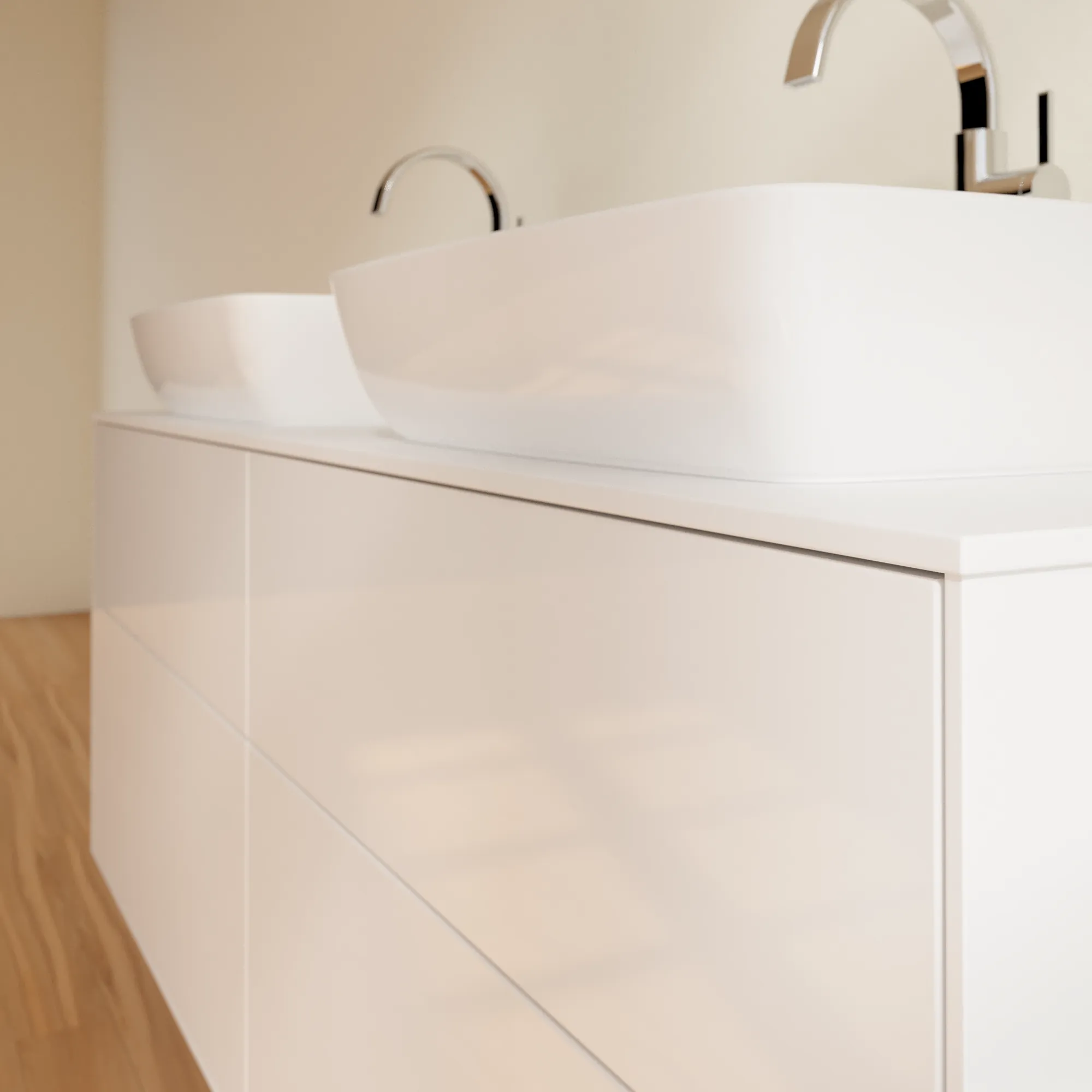 Villeroy & Boch Waschtischunterschrank „Finion“ für Schrankwaschtisch 1600 × 603 × 501 mm Glossy White Lacquer, für links und rechts, mit Hahnlochbohrung