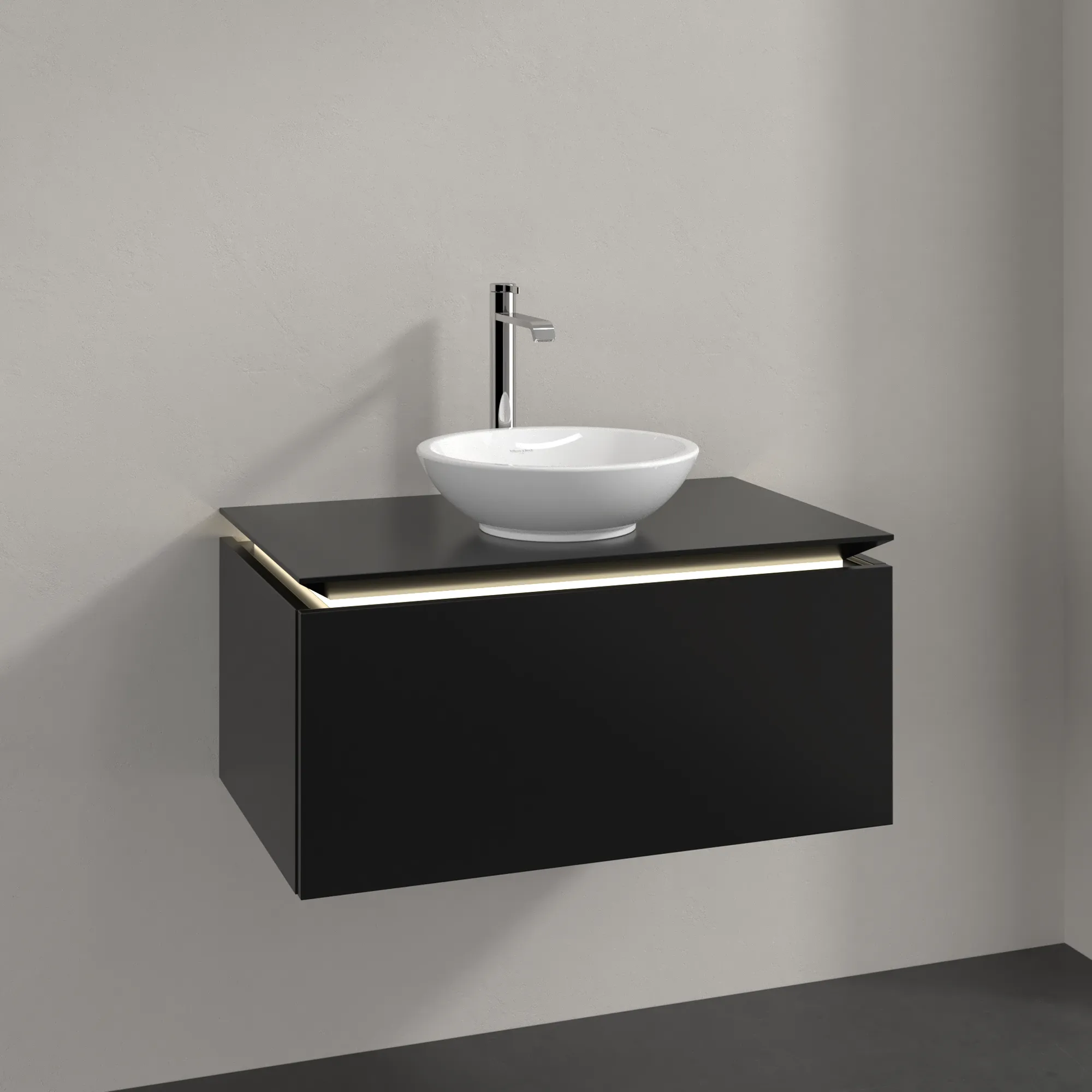 Villeroy & Boch Waschtischunterschrank „Legato“ für Schrankwaschtisch 800 × 380 × 500 mm Black Matt Lacquer, für Becken mittig