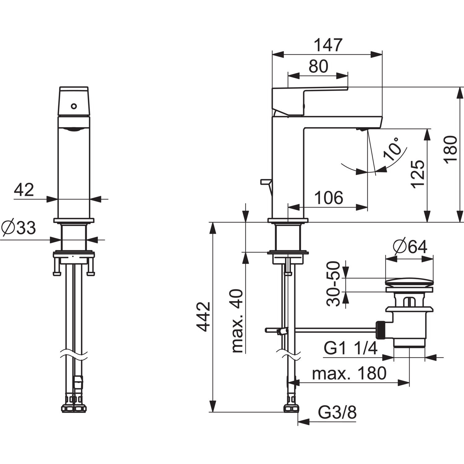 HA Einhebelmischer Waschtischbatterie HANSASTELA 5718 Ablaufgarnitur mit Zugstange Ausladung 174mm Chrom