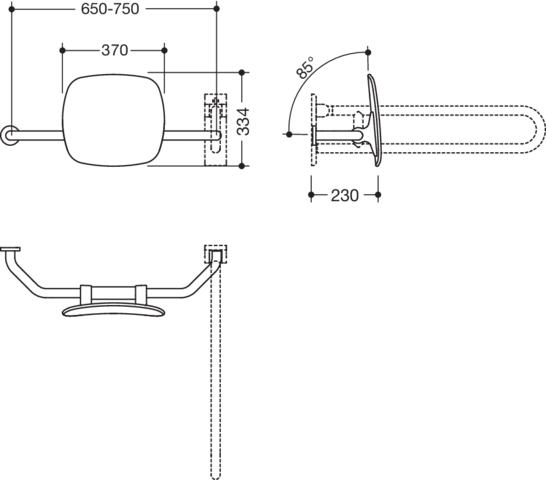 Rückenstütze Fb 92, WA 230mm, links zur Befest.an Wand-/SK-Griff reinweiß