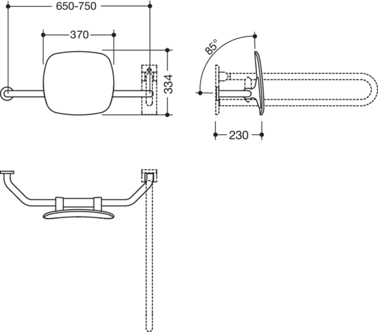 Rückenstütze, WA=230mm, links zur Befest.an Wand-/SK-Griff signalweiß Rückenstütze, WA=230mm, links zur Befest.an Wand-/SK-Griff signalweiß