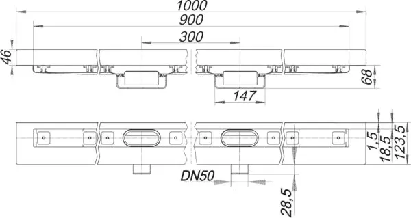 Duschrinne CeraLine Nano W Duo 900 mm, DN 50