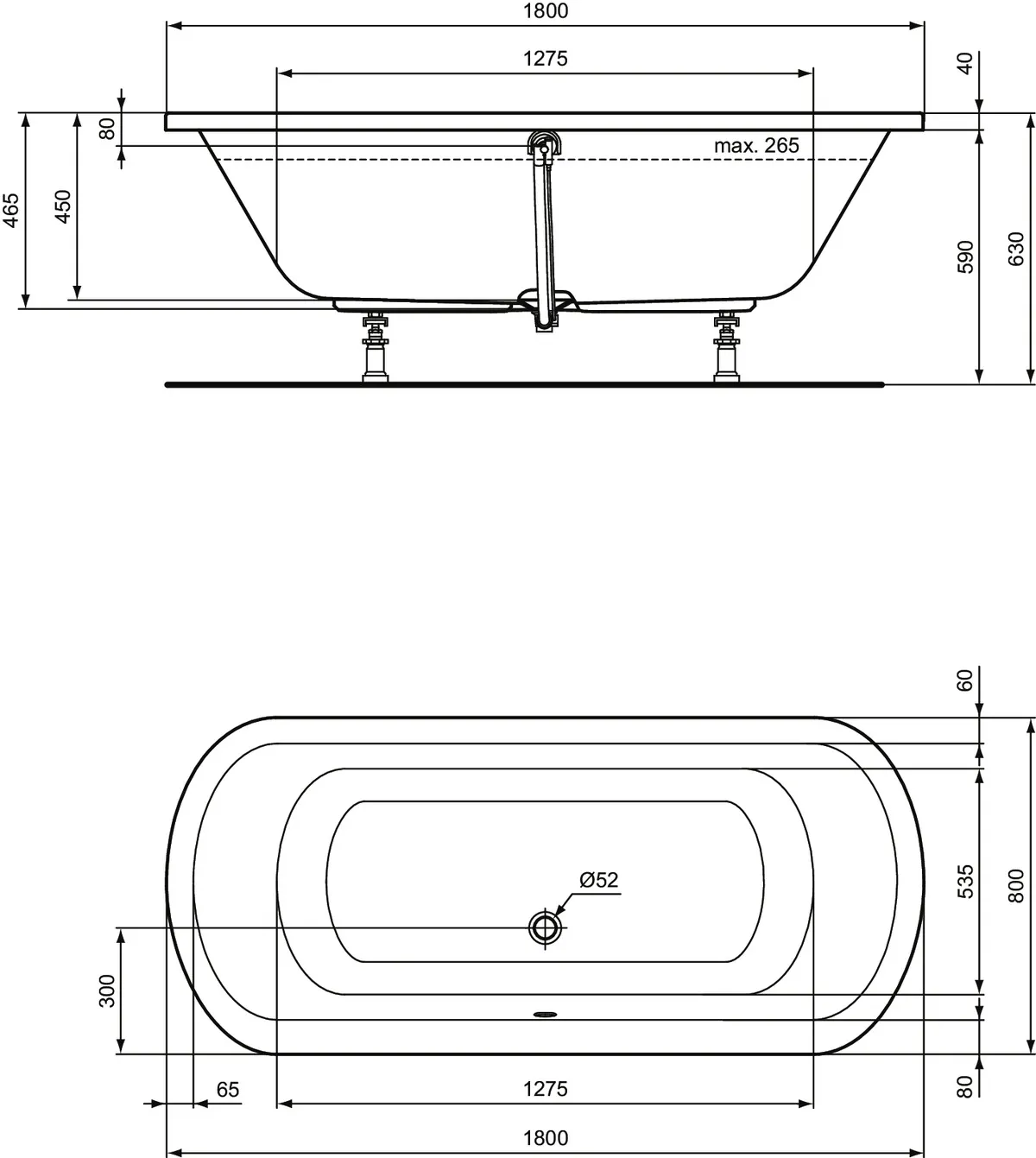 Ideal Standard Badewanne „HotlineNeu“ 80 × 180 cm