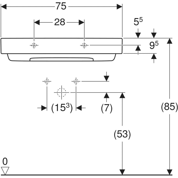 Wandwaschtisch „One“ mit horizontalem Ablauf, rechteckig 75 × 48 cm in weiß alpin mit KeraTect® Wandwaschtisch „One“ mit horizontalem Ablauf, rechteckig 75 × 48 cm in weiß alpin mit KeraTect®