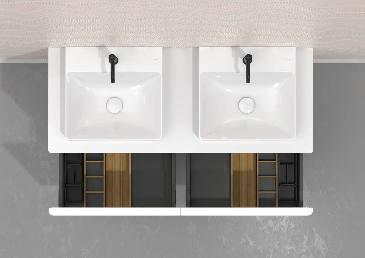 Hansgrohe IntraStoris Schubkasteninnenteilung Set 340, Massivholz, Lack matt, für Xelu Waschtischunterschränke, 1 Schubkasten
