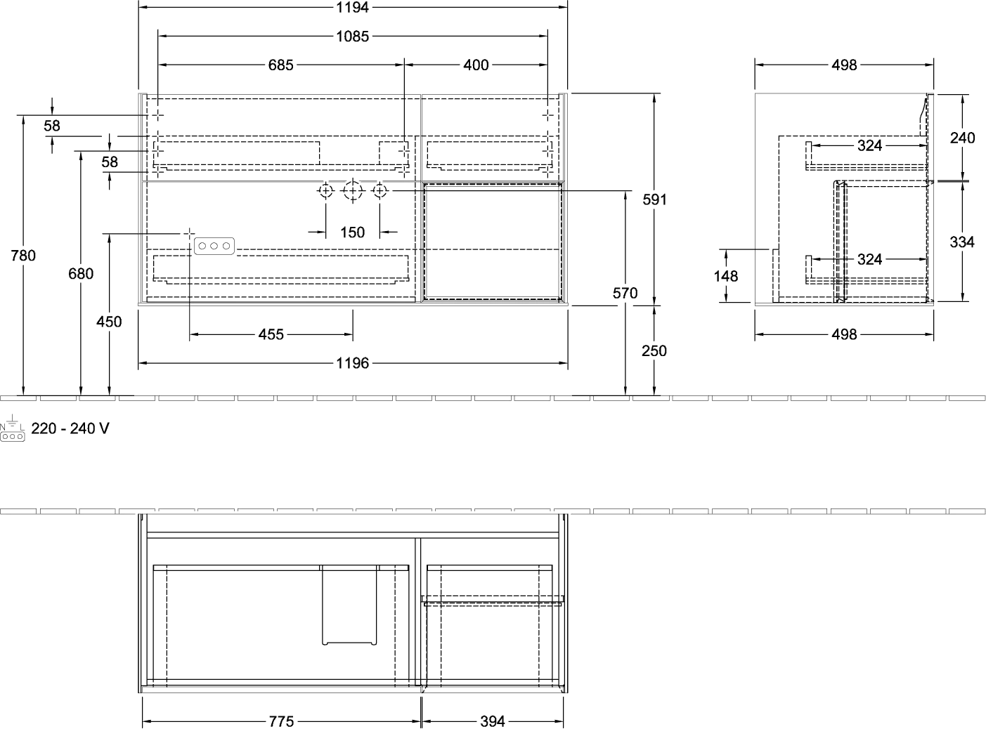 Villeroy & Boch Finion Waschbeckenunterschrank F07 1196x591x498mm Villeroy & Boch Finion Waschbeckenunterschrank F07 1196x591x498mm