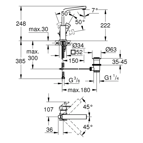 Einhand-Waschtischbatterie Eurocube 23135, L-Size, Einlochmontage, schwenkbarer Rohrauslauf, 5,7 l/min SpeedClean Mousseur, Zugstangen-Ablaufgarnitur 1 1/4″, chrom Einhand-Waschtischbatterie Eurocube 23135, L-Size, Einlochmontage, schwenkbarer Rohrauslauf, 5,7 l/min SpeedClean Mousseur, Zugstangen-Ablaufgarnitur 1 1/4″, chrom