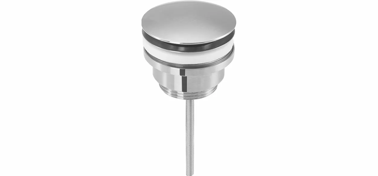 Design-Ablaufventil Edelstahl massiv 1 1/4″ mit Druckverschlussstopfen Design-Ablaufventil Edelstahl massiv 1 1/4″ mit Druckverschlussstopfen