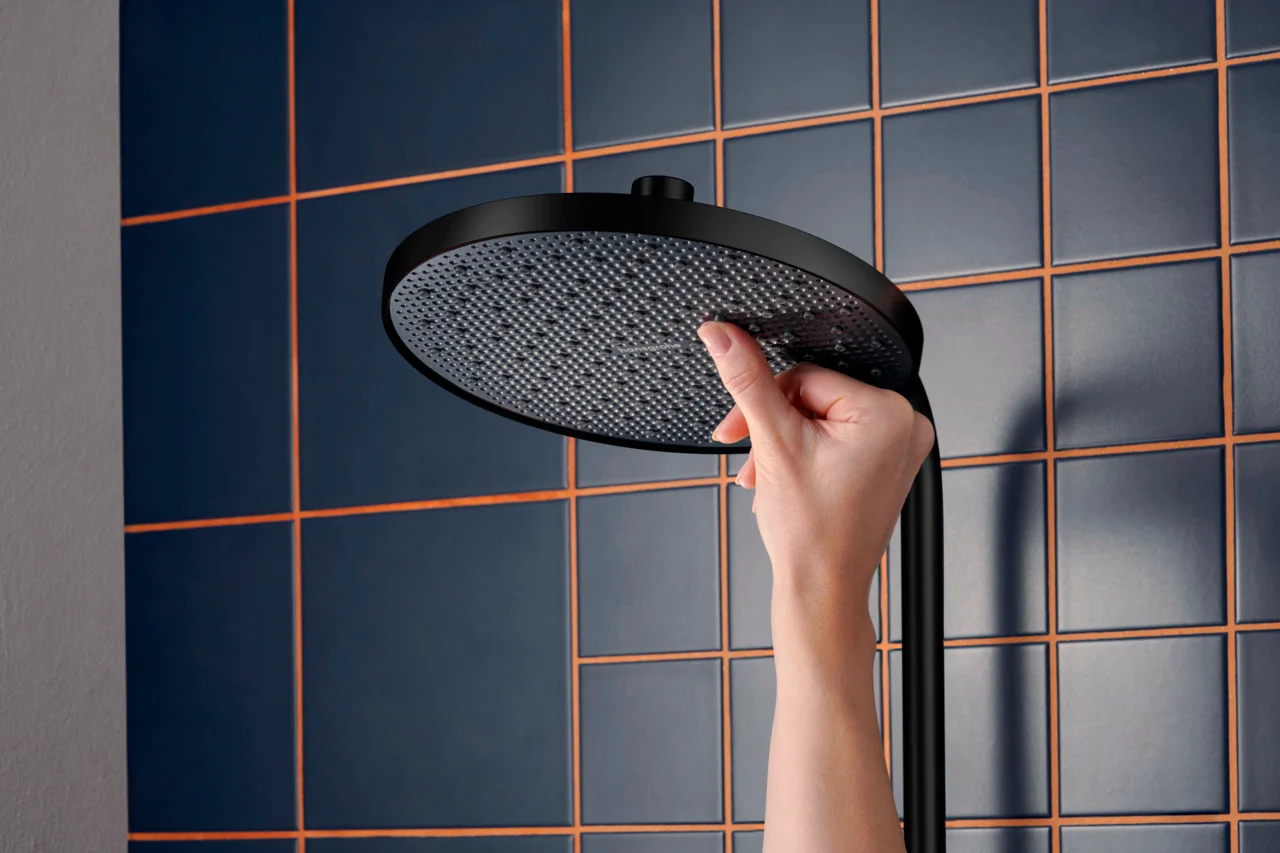 Hansgrohe Activera S Showerpipe 240 1jet EcoSmart mit Ecostat Fine MSW, Mattschwarz, 8 l/min Durchfluss, 344 mm Brausearmlänge, Aufputzinstallation