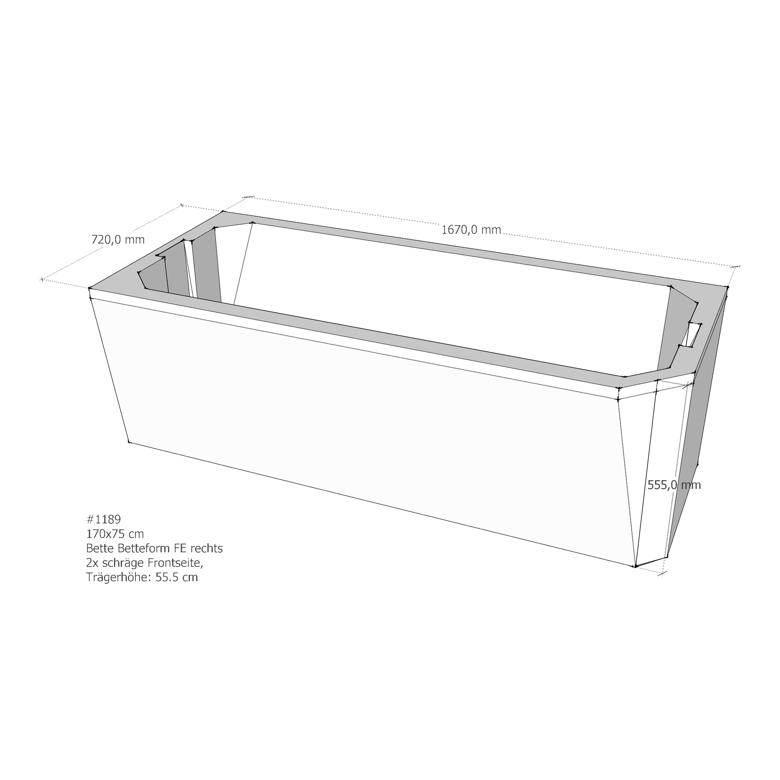 Badewannenträger für Bette BetteProfi-Form FE rechts 170 × 75 × 42 cm