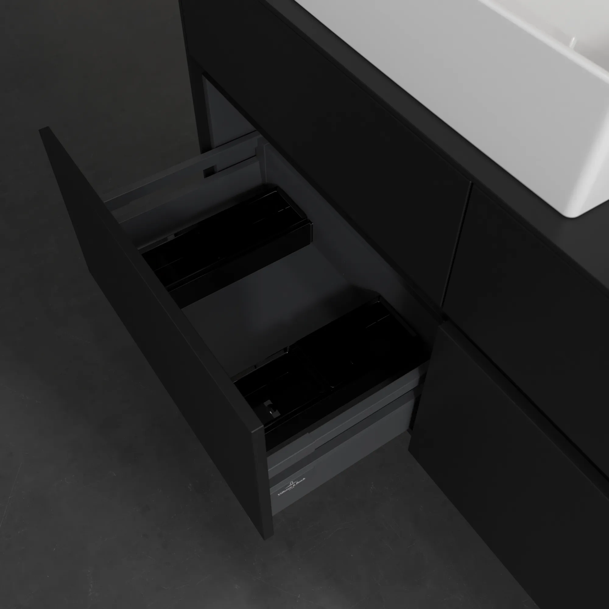 Villeroy & Boch Waschtischunterschrank „Collaro“ 1200 × 548 × 500 mm Volcano Black, ohne Beleuchtung, für Becken links Villeroy & Boch Waschtischunterschrank „Collaro“ 1200 × 548 × 500 mm Volcano Black, ohne Beleuchtung, für Becken links