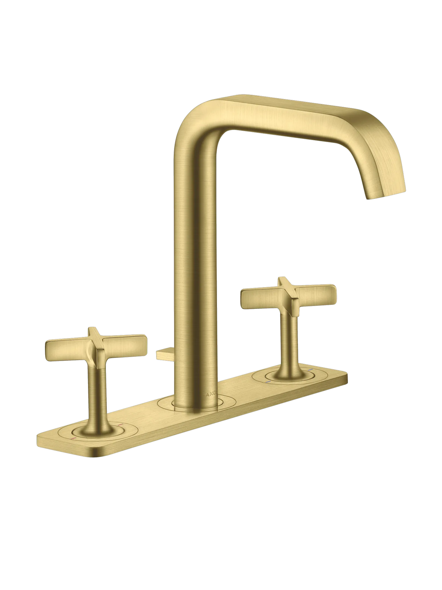 Hansgrohe AXOR Citterio E 3-Loch Waschtischarmatur mit Platte und Zugstangen-Ablaufgarnitur, Brushed Brass