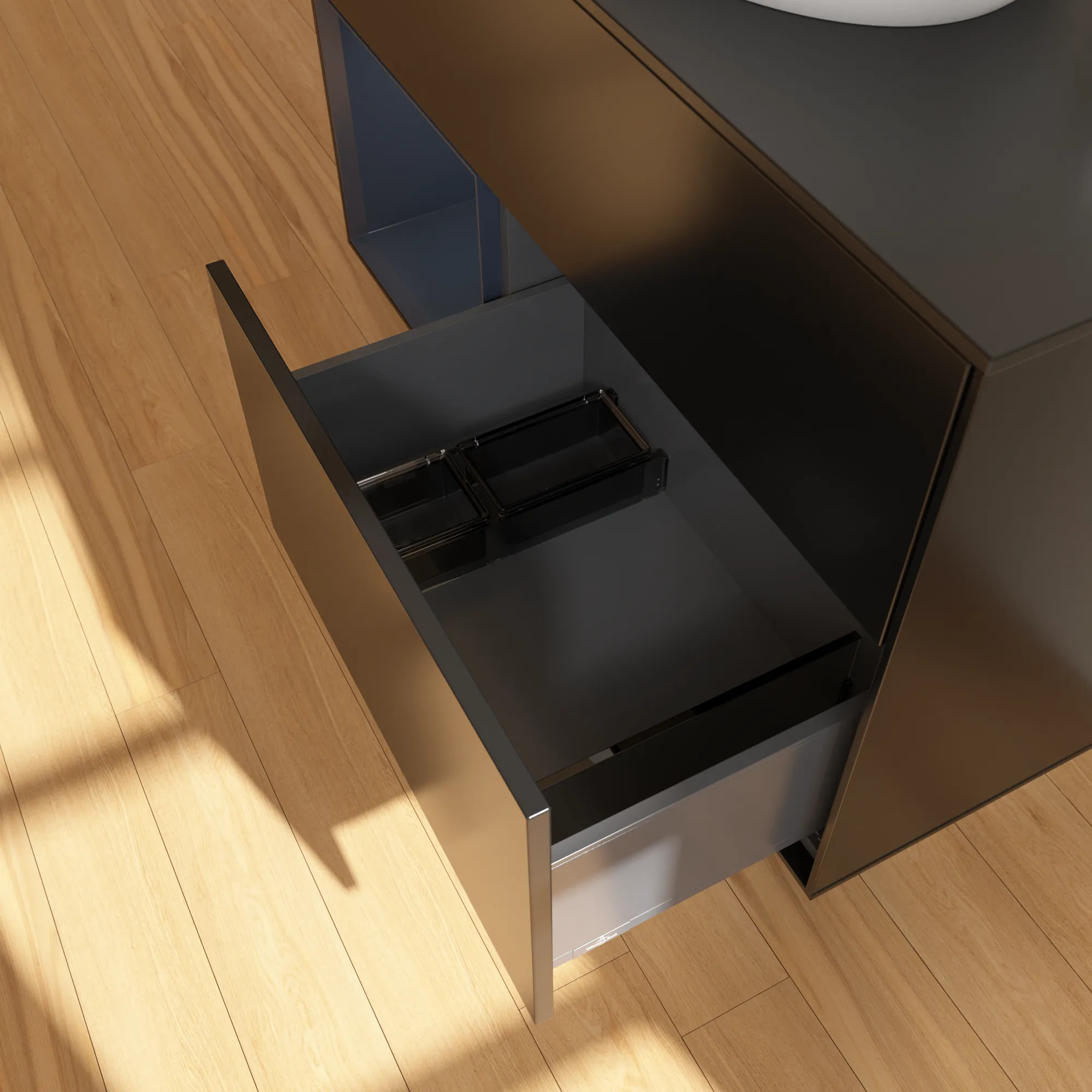 Villeroy & Boch Waschbeckenunterschrank Finion F89, 1000x603x501 mm, Black Matt Lacquer mit Midnight Blue Regal, Beleuchtung dimmbar, SoftClosing, Push-to-open, 2 Auszüge