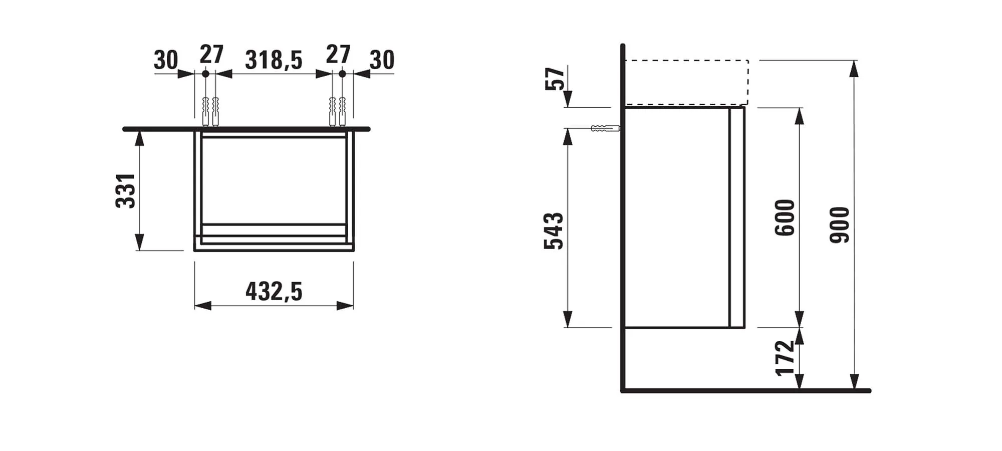 Laufen Waschtischunterbau „Kartell“ 330 × 600 × 435 mm Senfgelb, Anschlag rechts