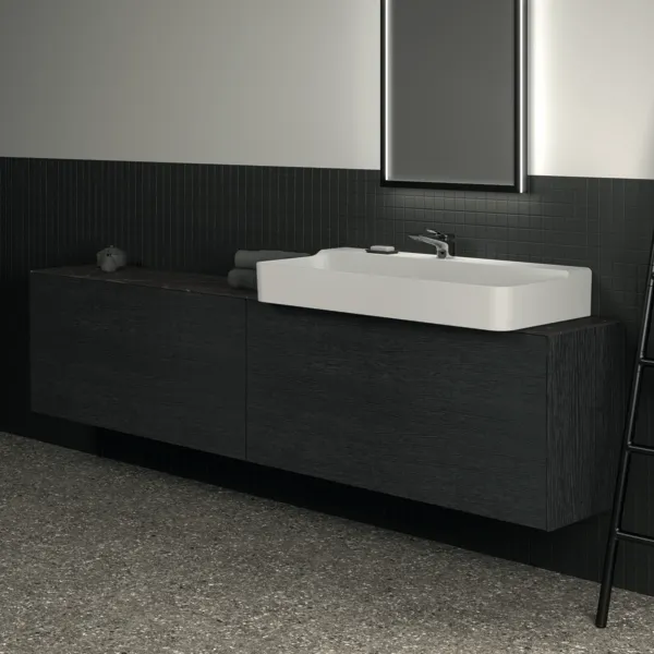 Waschtischplatte Conca, aus Keramik, 2387x373x6mm, Marmor Noir Desir Waschtischplatte Conca, aus Keramik, 2387x373x6mm, Marmor Noir Desir