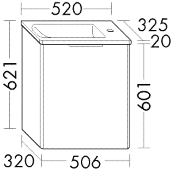 Mineralguss-Waschtisch inkl. Waschtischunterschrank Oteo von burgbad – 325 mm tief, 520 mm breit, 621 mm hoch, Muldentiefe 114 mm