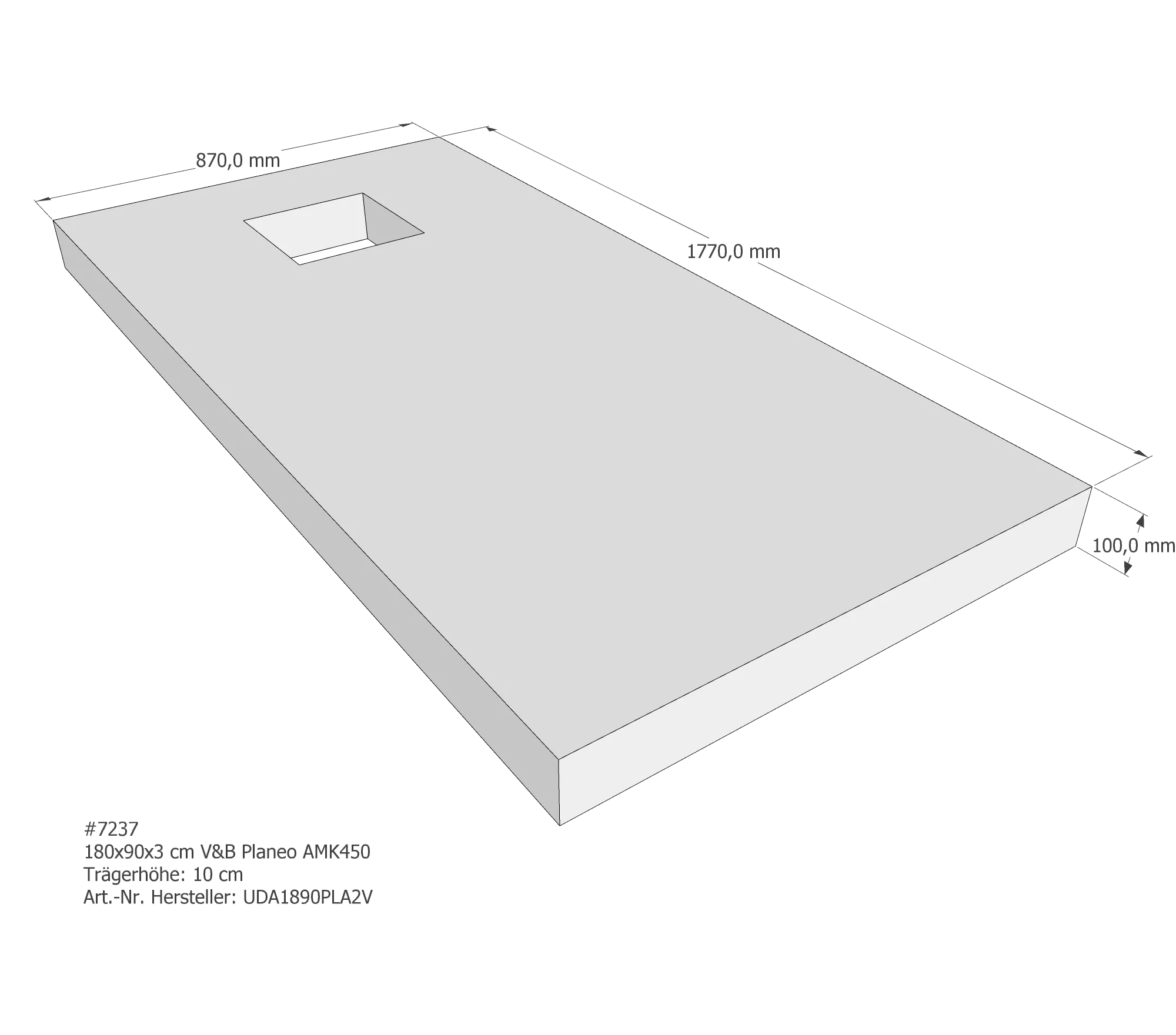 Duschwannenträger für Villeroy & Boch Planeo 180 × 90 × 3 cm