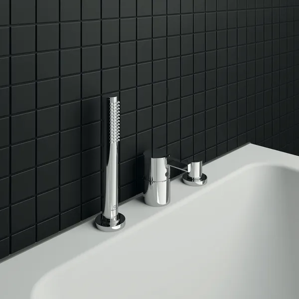 3-Loch Wannenrandarmatur Joy, ohne Auslauf, mit Stab-Handbrause und Umsteller, Brushed Gold 3-Loch Wannenrandarmatur Joy, ohne Auslauf, mit Stab-Handbrause und Umsteller, Brushed Gold