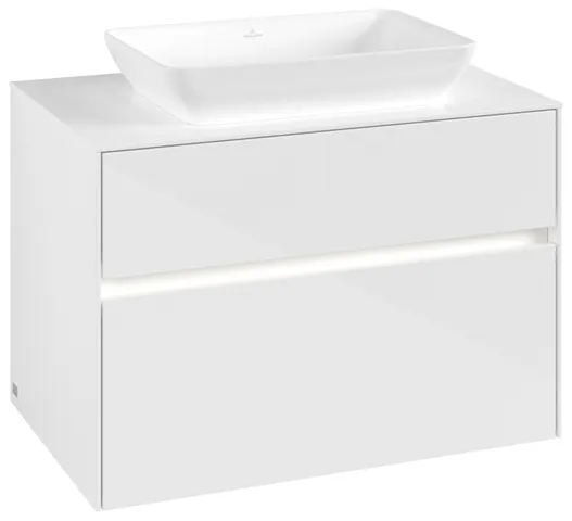 Villeroy & Boch Waschtischunterschrank „Collaro“ 800 × 548 × 500 mm Glossy White, mit Beleuchtung, für Becken mittig