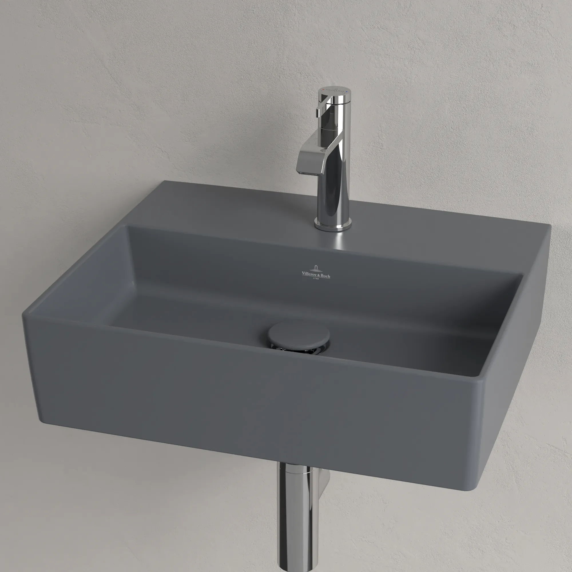 Villeroy & Boch Wandwaschtisch aus TitanCeram geschliffen „Memento 2.0“ 500 × 420 × 140 mm, mit Hahnlochbohrung, Hahnlochposition mittig in Graphite