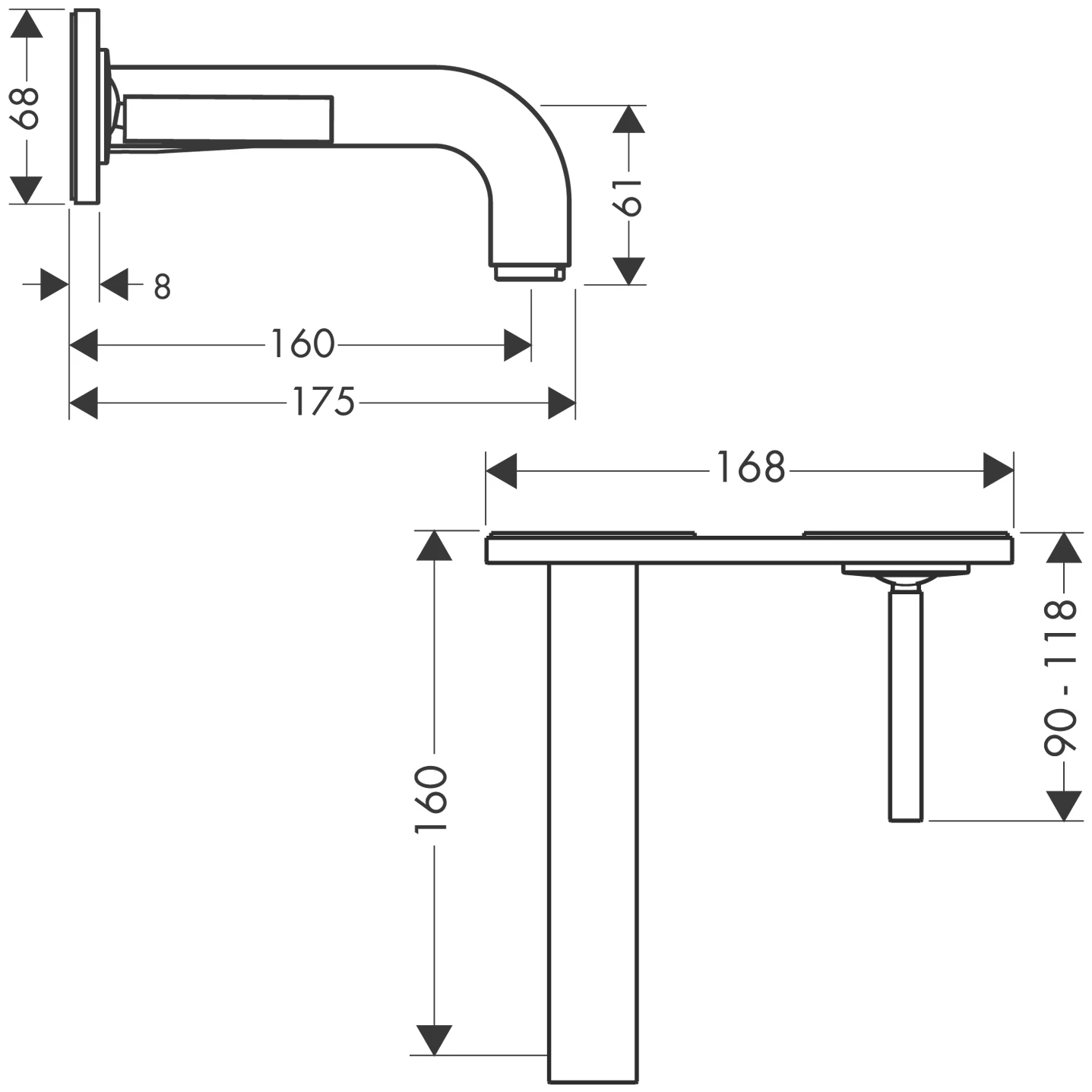 Waschtischmischer UP Axor Citterio F-Set chrom kurzer Auslauf mit Platte