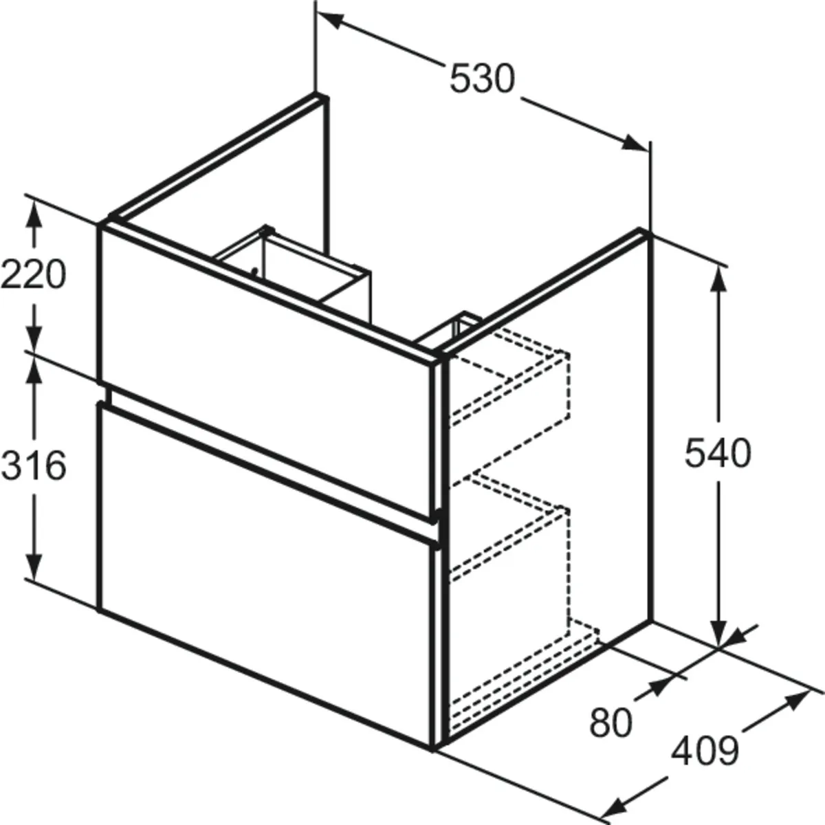 Ideal Standard Waschtischunterschrank „Finesse“ 53 × 54 × 40,9 cm Aschblau matt Ideal Standard Waschtischunterschrank „Finesse“ 53 × 54 × 40,9 cm Aschblau matt