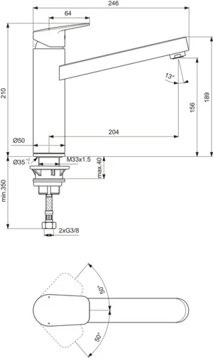 Küchenarmatur Ceraplan Ausladung 204mm mit hohem Rohrauslauf Chrom Küchenarmatur Ceraplan Ausladung 204mm mit hohem Rohrauslauf Chrom