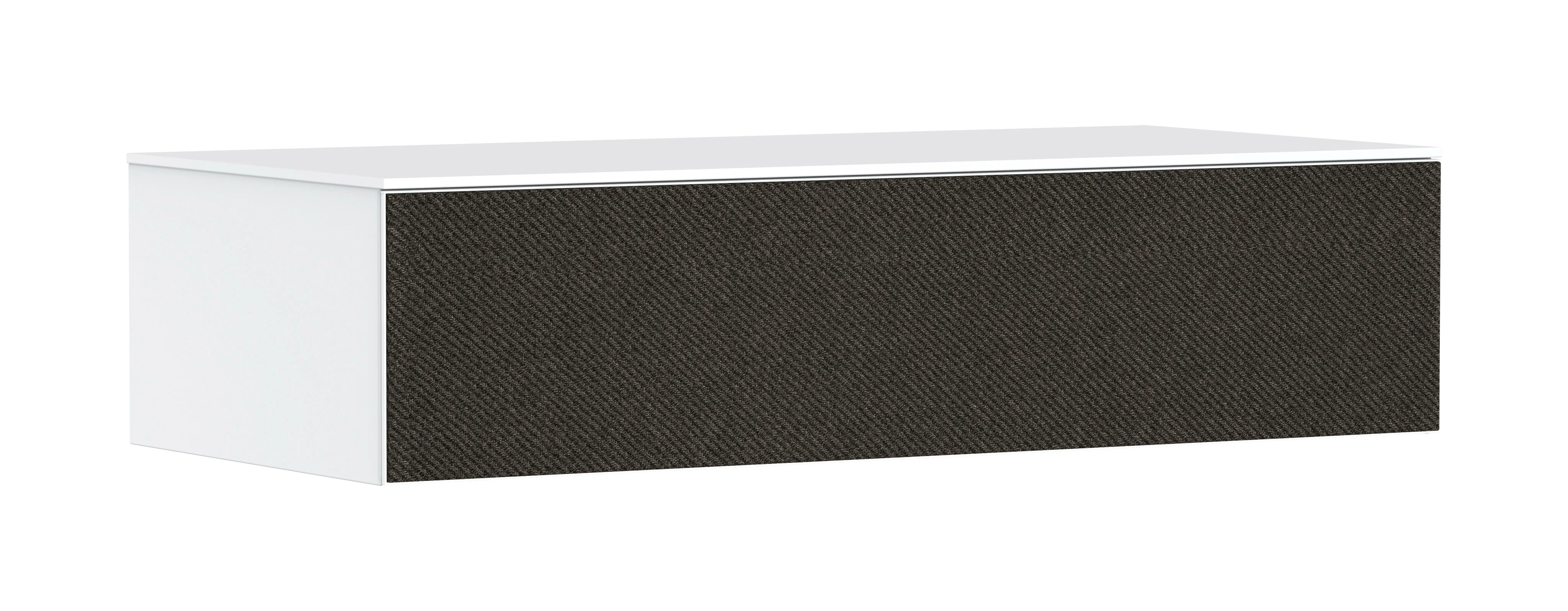 Hansgrohe Xevolos E Sideboard Mattweiß 1180x550 mm mit 1 Schubkasten und Abdeckplatte, Textil Dunkelgrau, griff- und fingerabdruckfrei, PushOpen & SoftClose, Wandmontage, vormontiert