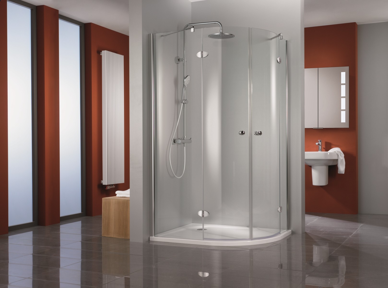 HSK teilgerahmte Runddusche Radius 550 4-teilig „Premium Classic“ Glas Linea 01 (80 cm), Profile Chromoptik (Alu Hochglanz poliert), H: 2000 mm HSK teilgerahmte Runddusche Radius 550 4-teilig „Premium Classic“ Glas Linea 01 (80 cm), Profile Chromoptik (Alu Hochglanz poliert), H: 2000 mm