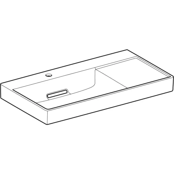 Wandwaschtisch mit Ablagefläche „One“ mit horizontalem Ablauf, rechteckig, Hahnlochposition links, Ablagefläche rechts 90 × 48 cm mit KeraTect® Wandwaschtisch mit Ablagefläche „One“ mit horizontalem Ablauf, rechteckig, Hahnlochposition links, Ablagefläche rechts 90 × 48 cm mit KeraTect®