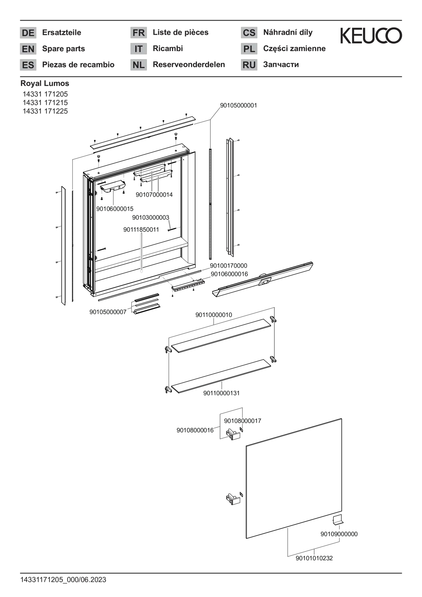 KEUCO Wandeinbau Spiegelschrank mit offenem Ablagefach „Royal Lumos“ 650 × 735 × 130 mm in Silber (eloxiert), Anschlag links, links