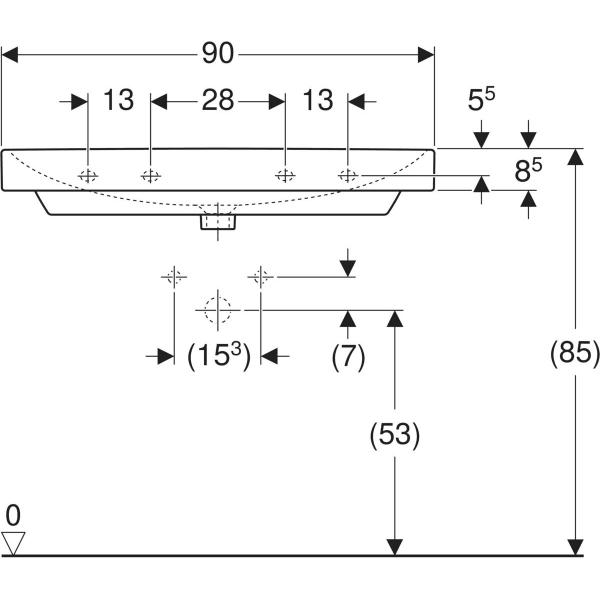 Wandwaschtisch „Smyle Square“, rechteckig, mit Überlauf, Hahnlochposition mittig 90 × 48 cm in weiß alpin Wandwaschtisch „Smyle Square“, rechteckig, mit Überlauf, Hahnlochposition mittig 90 × 48 cm in weiß alpin