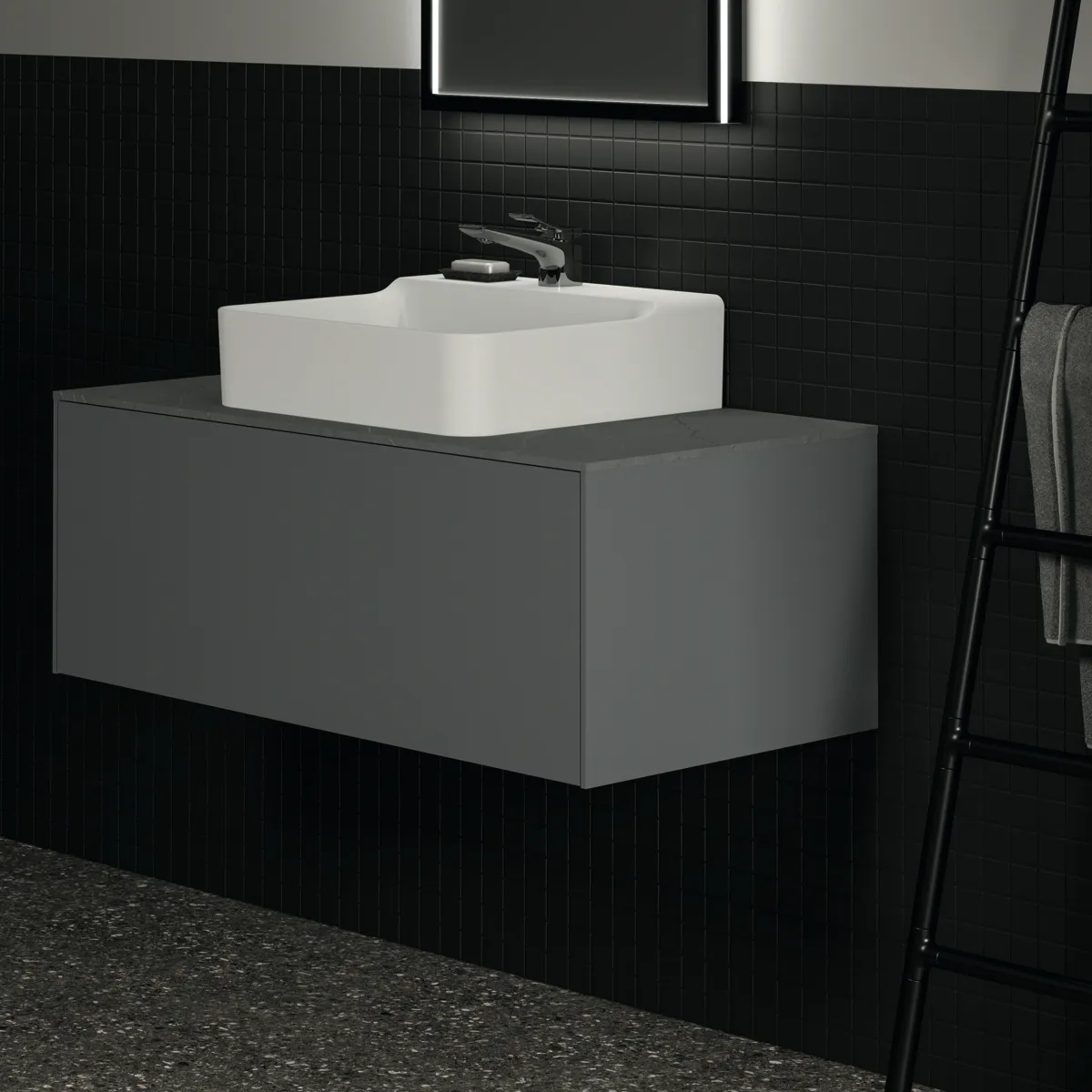 Waschtischplatte Conca, aus Keramik, 1002x505x6mm, Marmor Noir Desir Waschtischplatte Conca, aus Keramik, 1002x505x6mm, Marmor Noir Desir