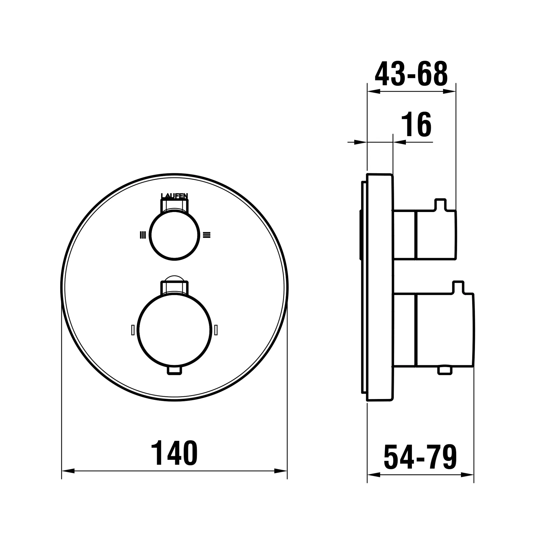 2-Griff-Wannenthermostat, Unterputz, MEDA zu SIMIBOX Standard und SIMIBOX Light, 2 Mischwasserabgänge Sicherheitstaste (38°C) 2-Wege-Mengenregulierung Thermostatische Patrone Temperaturgriff komplett Mengengriff komplett, chrom