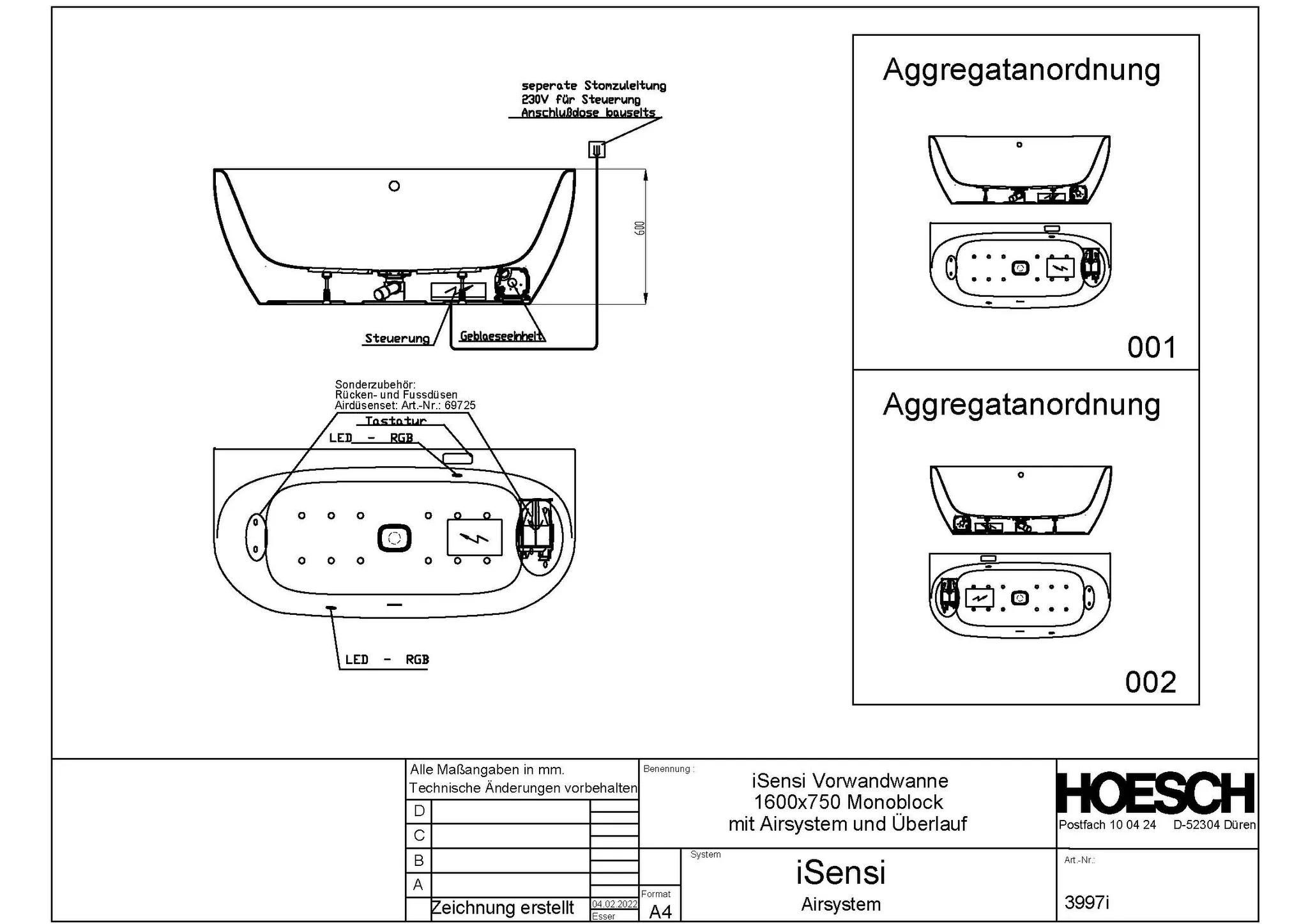 Hoesch Whirlwanne „iSensi“ mit Airsystem „iSensi“ vorwand rechteck 160 × 75 cm in Weiß-Schwarz Hoesch Whirlwanne „iSensi“ mit Airsystem „iSensi“ vorwand rechteck 160 × 75 cm in Weiß-Schwarz